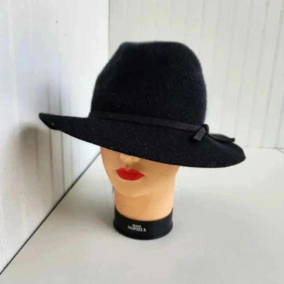 NWT House Of Harlow 1960 100% Black Wool Floppy Hat Womens Band Brand New main image 6